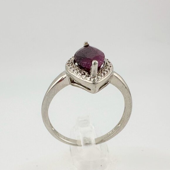 Marquise Cut Garnet & Diamond Ring - Sterling Silver - Size 8 - Picture 7 of 13